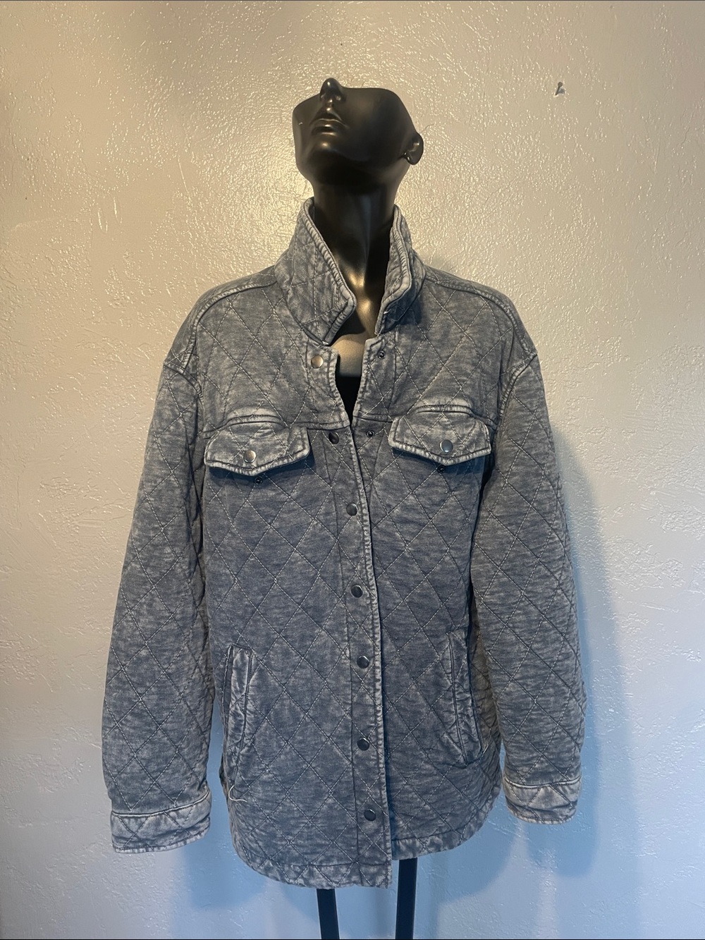 Jane and Delancey Quilted Shirt Jacket - Washed Blue Gray